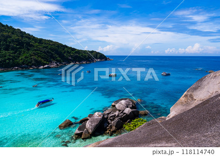 Beautiful seashore with wave crashing on sandy shore at Similan Islands Beautiful tropical sea Similan island No.8 at Similan national park, Phang nga Thailand 118114740