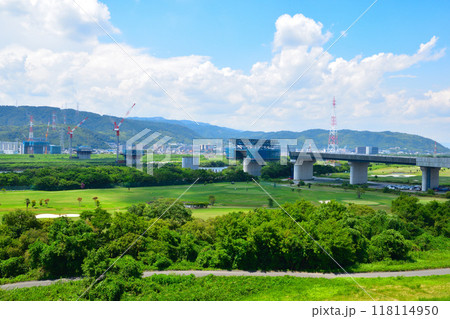 橋梁工事現場 新名神高速道路 淀川橋 橋梁工事現場 新名神高速道路 淀川橋 118114950