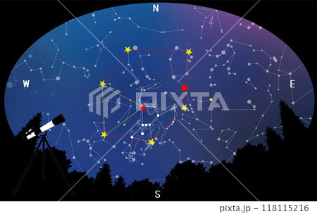 冬の星座　森の夜空と冬の大三角形と冬のダイヤモンド 118115216