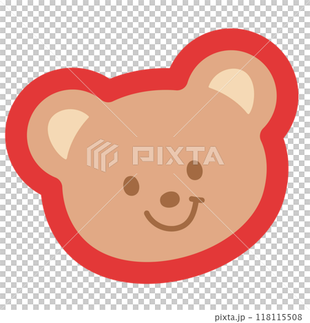 Happy teddy bear with red outline for cartoon character, comic, mascot, animal, zoo, souvenir shop, emoji, kid colouring book, art, painting, cute patches, brooch, pin, shirt print, kid doll, toy, ads 118115508