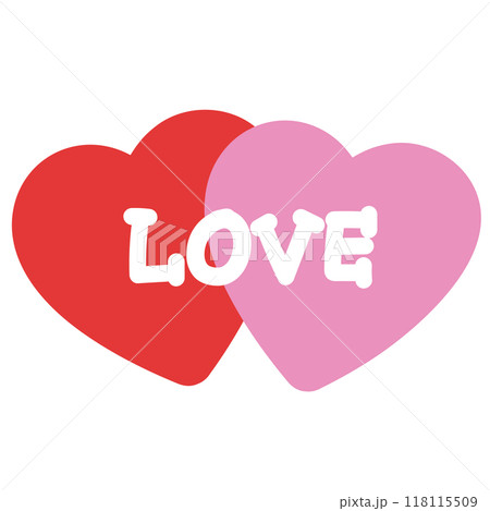 Red and pink hearts with LOVE letters for Valentine's card, cute sticker, decorations, love sign, heart symbol, cute patches, shirt print, brooch, February element, merchandise, mockup, icon, label 118115509