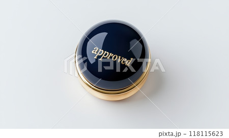 Modern black symbol paired with a golden approved stamp 118115623