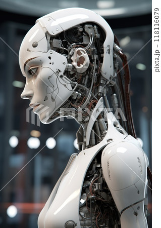 futuristic robot warrior with metal robotic body, sci fi concept of cyborg machine 118116079