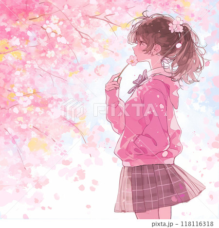 桜を眺める少女 118116318