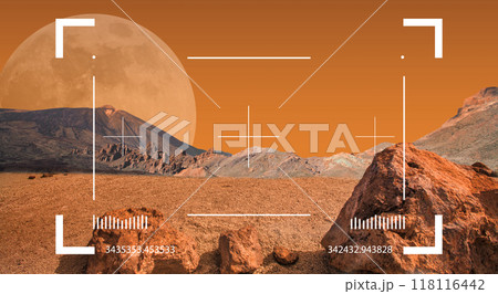 Martian planet landscape with mountain, sky and empty desert 118116442
