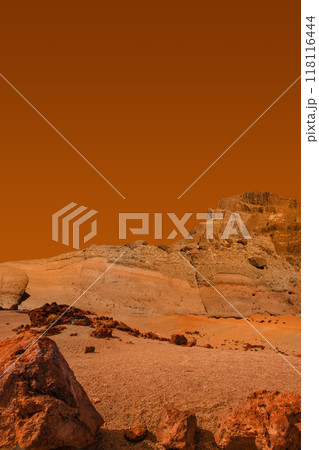 Abstract red planet landscape with empty desert 118116444