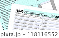 Tax form 1040 USA Individual Income Tax Return, close-up view of IRS application form, tax accounting document 118116552