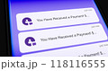 You Have Received Payment to bank account, list of incoming sms notifications on smartphone screen, money deposit message, close-up 118116555