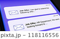 List of job offer emails, incoming hiring letters on smartphone screen, close-up job placement notifications 118116556