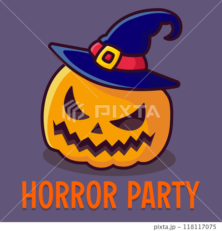 Pumpkin in a hat. Halloween design. Vector illustration 118117075
