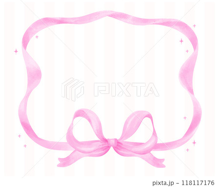 Coquette Pink Ribbon bow Preppy Frame Watercolor Girly Retro Grandmillennial style 118117176