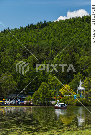 日本　長野県北佐久郡立科町にある白樺湖横にあるミニレマン湖 118117291