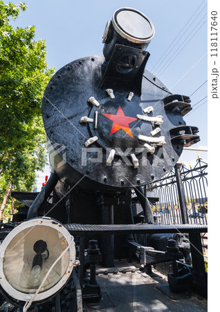 A railway locomotive with large wheels in the Tashkent Museum A railway locomotive with large wheels in the Tashkent Museum 118117640