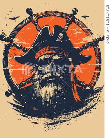 A pirate with a skull on his face and a pirate hat 118117718