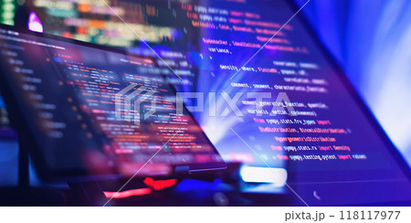 Notebook closeup photo. CSS, JavaScript and HTML usage. Monitor 118117977