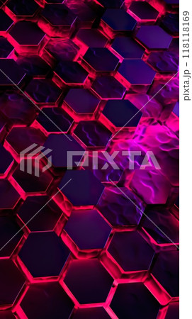 hexagon background with honeycomb texture, hexagonal colorful pattern, futuristic neon wallpaper 118118169