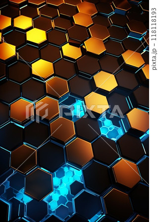 honeycomb hexagon 3d background, geometry texture pattern, futuristic geometric design 118118193