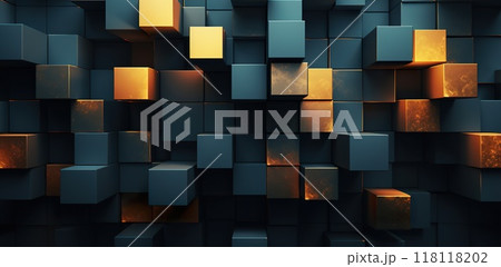 abstract cube shape background, mosaic tech structure pattern, geometric square texture illustration 118118202