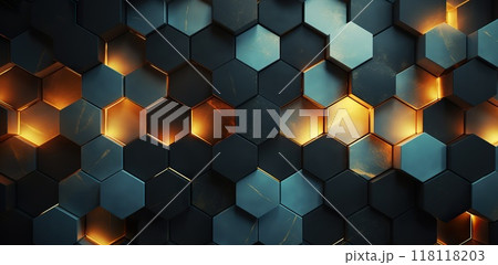 honeycomb hexagon 3d background, geometry texture pattern, futuristic geometric design 118118203