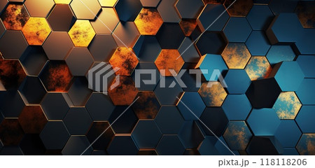 honeycomb hexagon 3d background, geometry texture pattern, futuristic geometric design 118118206