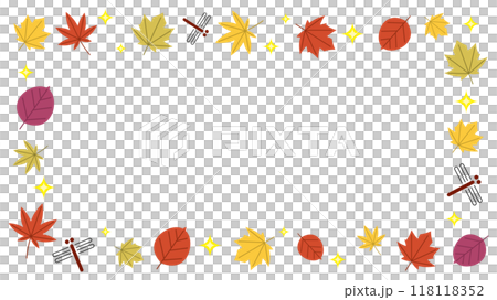 落ち葉とトンボとキラキラの秋のシンプルフレーム(横長ワイド) 118118352