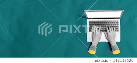 Person using a laptop computer - Photo collage 118118520