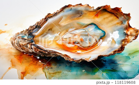 Close-up of vibrant oyster shell with abstract colors 118119608