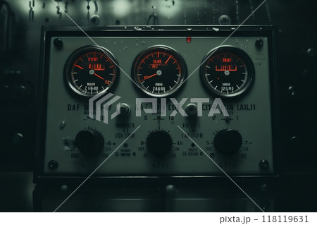 retro analog device for industry and scientific research and measurements, object closeup, concept of retro futurism electronics 118119631