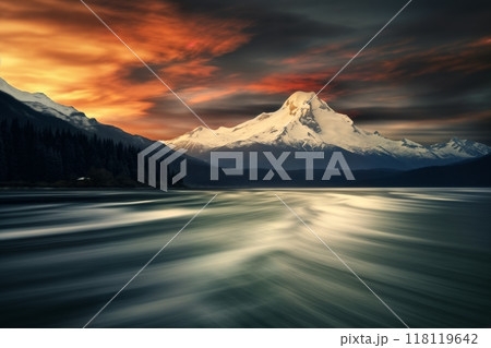 abstract impressive landscape, mountain view, dramatic sky and haze 118119642