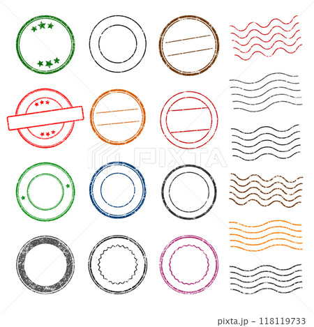 Stamps frames vector icon shape set. Stamp grunge ink rubber labels sign collection. Isolated on white background. Black round and square stamp border pack.	 118119733