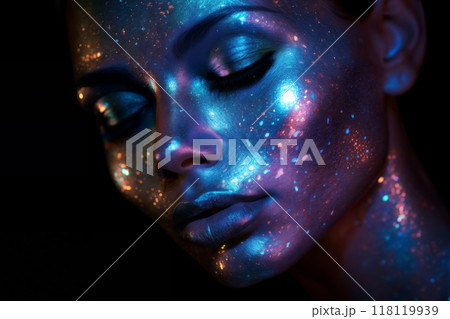 portrait of a woman with decorative and artistic makeup on her face 118119939