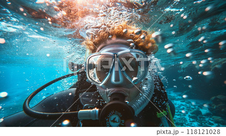 Underwater scuba diving selfie shot 118121028