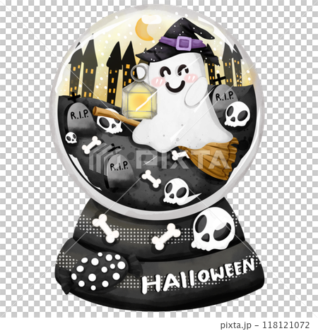 Watercolor Halloween Snow Globe ghost hand drawn 118121072