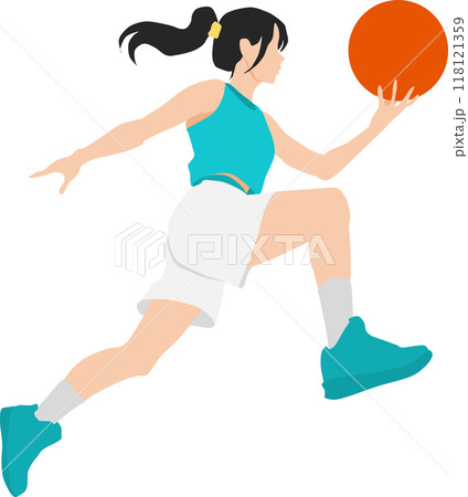 バスケットボールをする女性のイラスト バスケットボールをする女性のイラスト 118121359