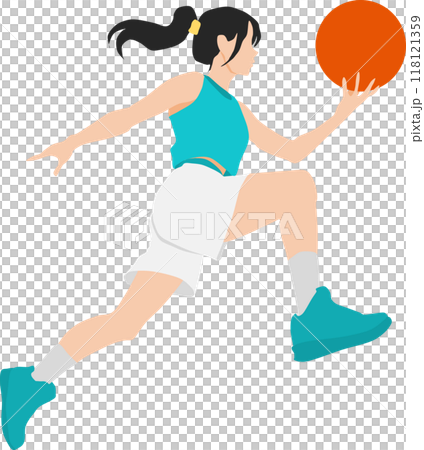 バスケットボールをする女性のイラスト バスケットボールをする女性のイラスト 118121359