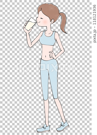 Drinking protein - Illustration of an exercising woman 118121936