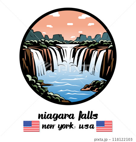 Circle Icon Niagara Falls America. Vector illustration 118122103