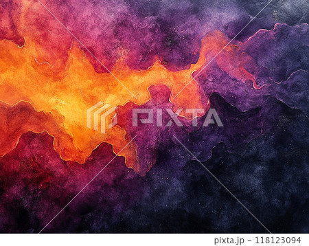 A watercolor abstract background in dark purples, evoking a spooky Halloween vibe with soft A watercolor abstract background in dark purples, evoking a spooky Halloween vibe with soft 118123094