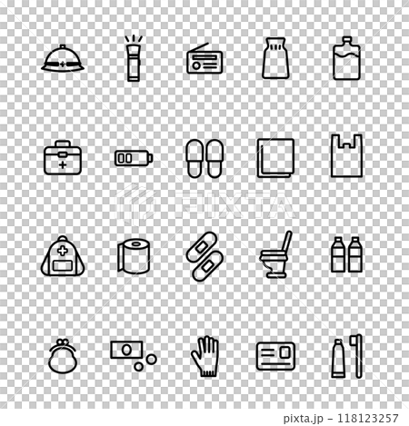 Icons of things you need in case of a disaster 118123257