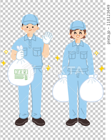 ゴミ袋を運ぶ清掃員　清掃業者 118123649