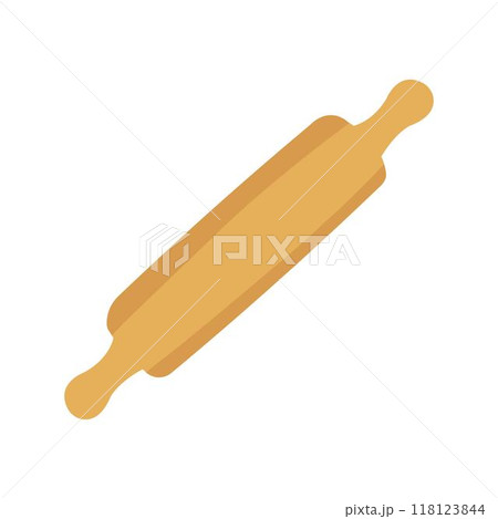 Illustration wooden rolling pin with handles on both ends, used for rolling dough 118123844