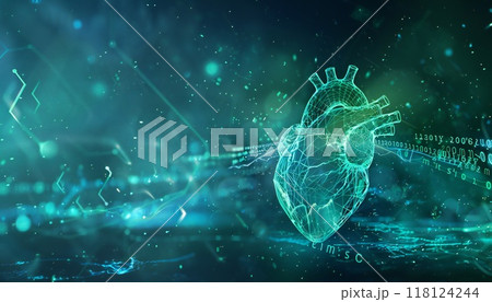 The fluctuation of the heart rate line is seamlessly combined with the intelligent coding of AI 118124244