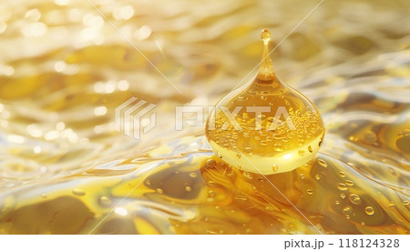 3D rendering of a drop of cosmetic serum oil showing skin regeneration 118124328