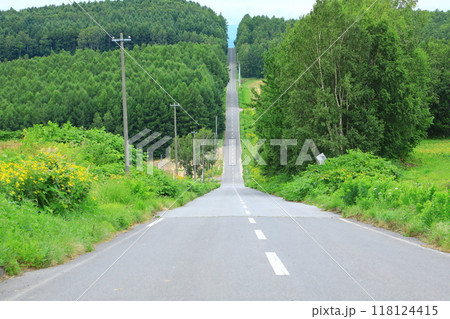 就実の丘の長く続くジェットコースターの様な一本路 118124415