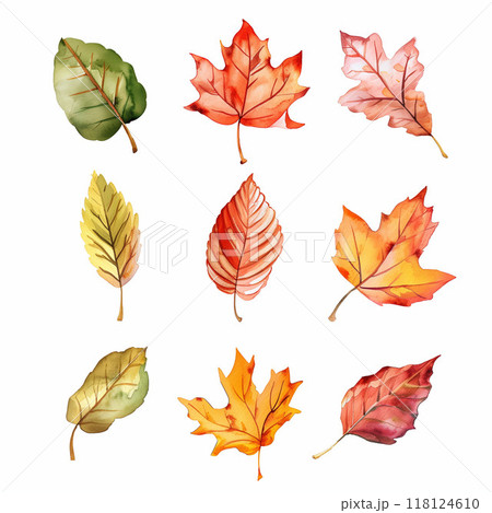 秋、落ち葉、紅葉の水彩イラスト Generative AI 秋、落ち葉、紅葉の水彩イラスト Generative AI 118124610