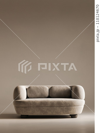 Modern minimalist sofa is designed in elegant neutral tones for any interior decor, 3d rendering 118124670