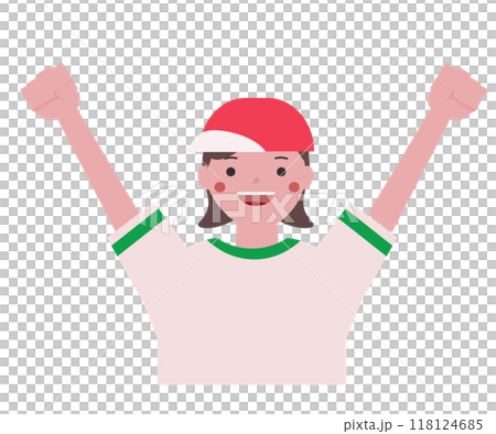 An elementary school girl doing a fist pump at a sports day. Illustration of a sports day/athletic festival. Vector illustration An elementary school girl doing a fist pump at a sports day. Illustration of a sports day/athletic festival. Vector illustration 118124685