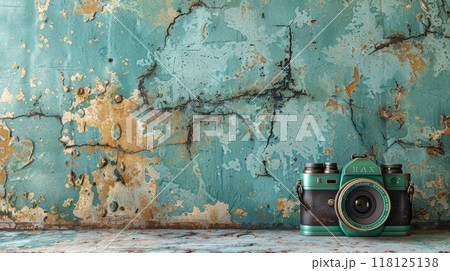 Vintage Camera on Pastel Background Celebrating World Photography Day with Rustic Artistic Texture Vintage Camera on Pastel Background Celebrating World Photography Day with Rustic Artistic Texture 118125138