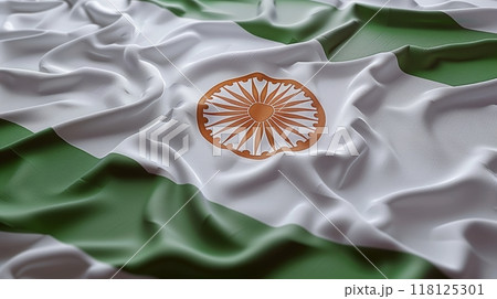 Indian Independence Day Celebration with Waving National Flag of India Featuring Ashoka Chakra 118125301