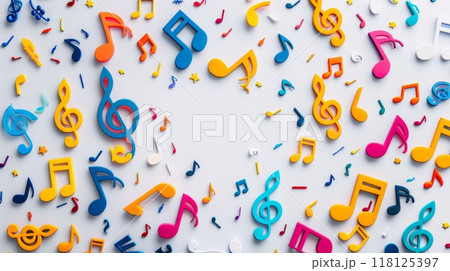 Colorful Education Back to School Background with Vibrant Music Notes and Symbols for Creative Learning and Fun Colorful Education Back to School Background with Vibrant Music Notes and Symbols for Creative Learning and Fun 118125397